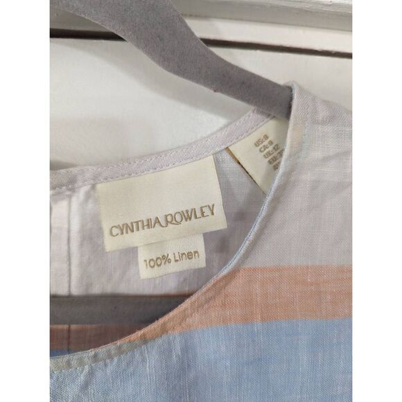 Cynthia Rowley Linen Tank‎ Dress women's size 8 blue coral striped shift - Picture 3 of 6